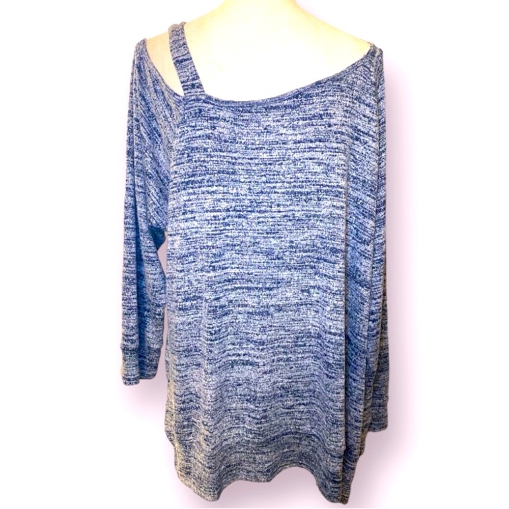 Heathered Blue Off-the-Shoulder Sweater with Long Sleeves